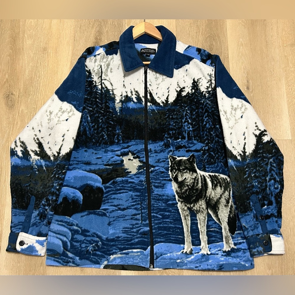 Mountain Ridge Blue and White Wolf Print Jacket